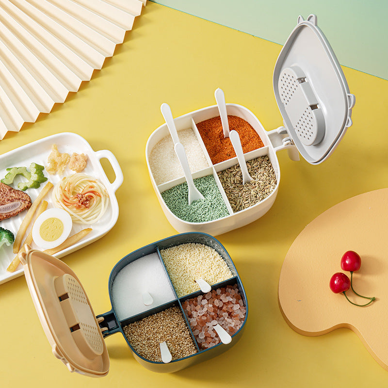 New Cartoon Four-In-One Seasoning Box Large-Capacity Kitchen Compartment Seasoning Box Chicken Salt Seasoning Set Box