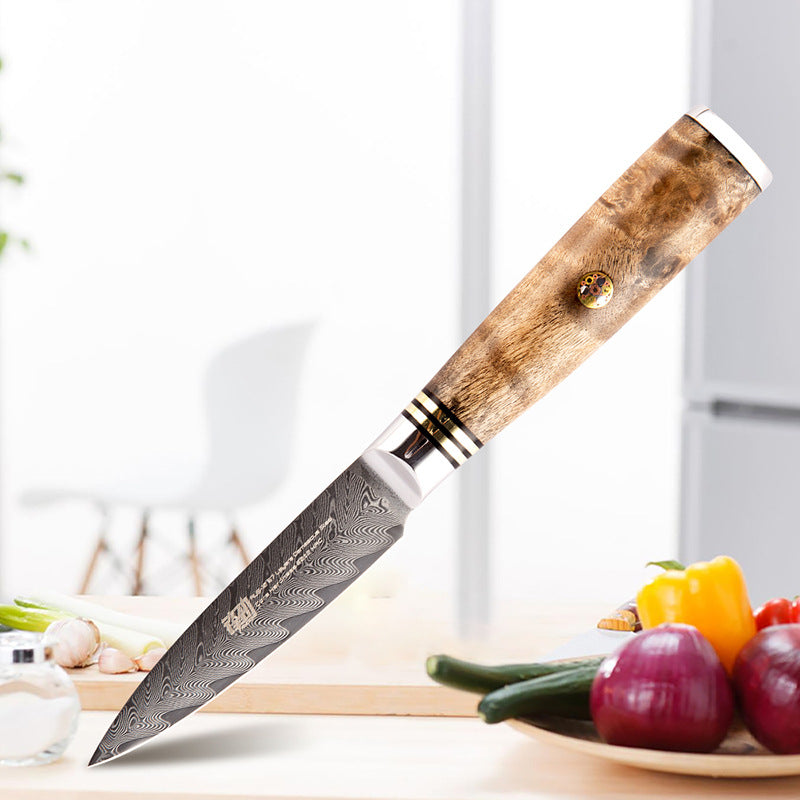 Damascus Shadow Wood Fruit Knife Fish Bone Pattern Sharp Peeling Knife Exquisite 3.5 Inch Paring Knife
