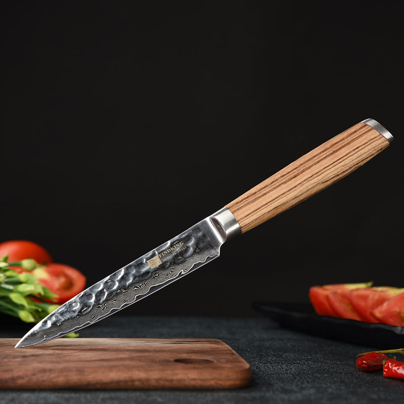 Forged Hammer Pattern Craft Zebra Wood Handle Damascus 5 Inch Universal Knife Vegetable Peeling Knife Daily Fruit Knife