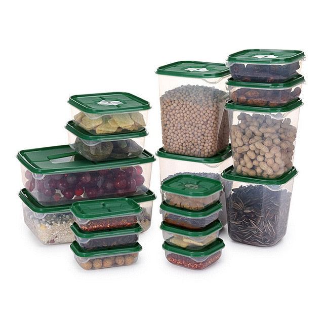 17Pcs/set Keep Fresh Food Storage Box Refrigerator Food Container Sealed Crisper Grain Dried Storage Jar Tank Kitchen Organizer