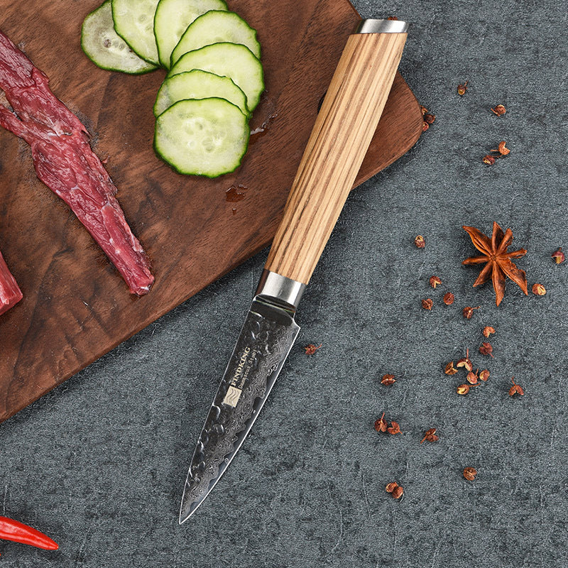 New Damascus 3.5 Inch Fruit Knife Hammer Grain Craft Solid Wood Handle Slicer Vegetable Peeling Knife