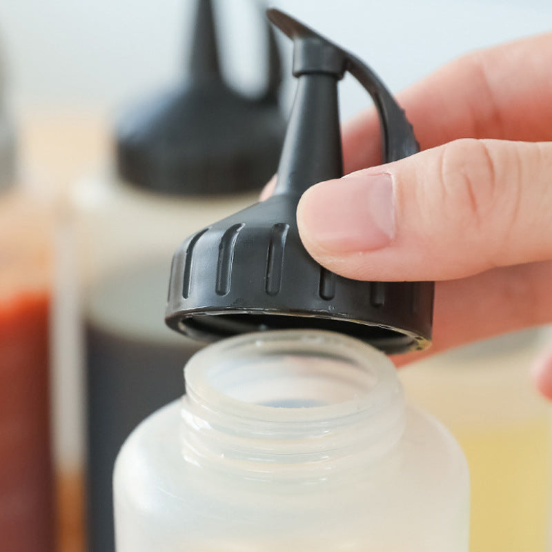 Kitchen Salad Dressing Press Squeeze Oil Bottle With Scale Plastic Seasoning Bottle Tip Mouth Jam Bottle Oil Pot