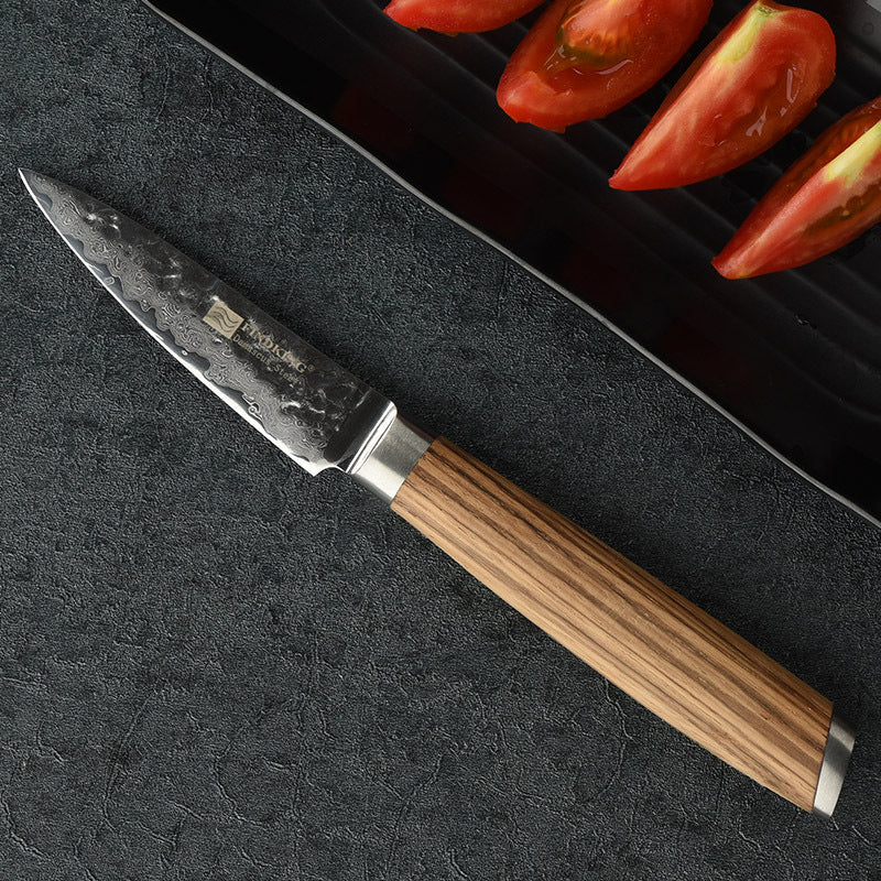 New Damascus 3.5 Inch Fruit Knife Hammer Grain Craft Solid Wood Handle Slicer Vegetable Peeling Knife