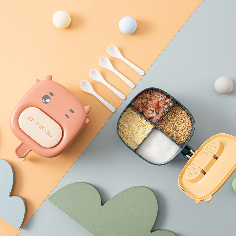 New Cartoon Four-In-One Seasoning Box Large-Capacity Kitchen Compartment Seasoning Box Chicken Salt Seasoning Set Box
