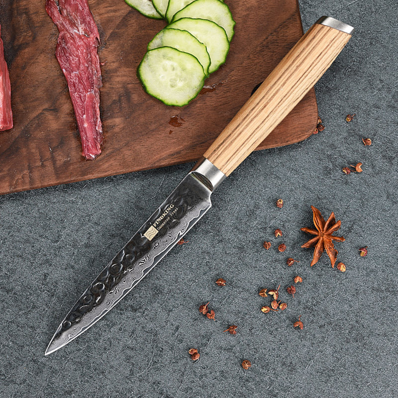 Forged Hammer Pattern Craft Zebra Wood Handle Damascus 5 Inch Universal Knife Vegetable Peeling Knife Daily Fruit Knife