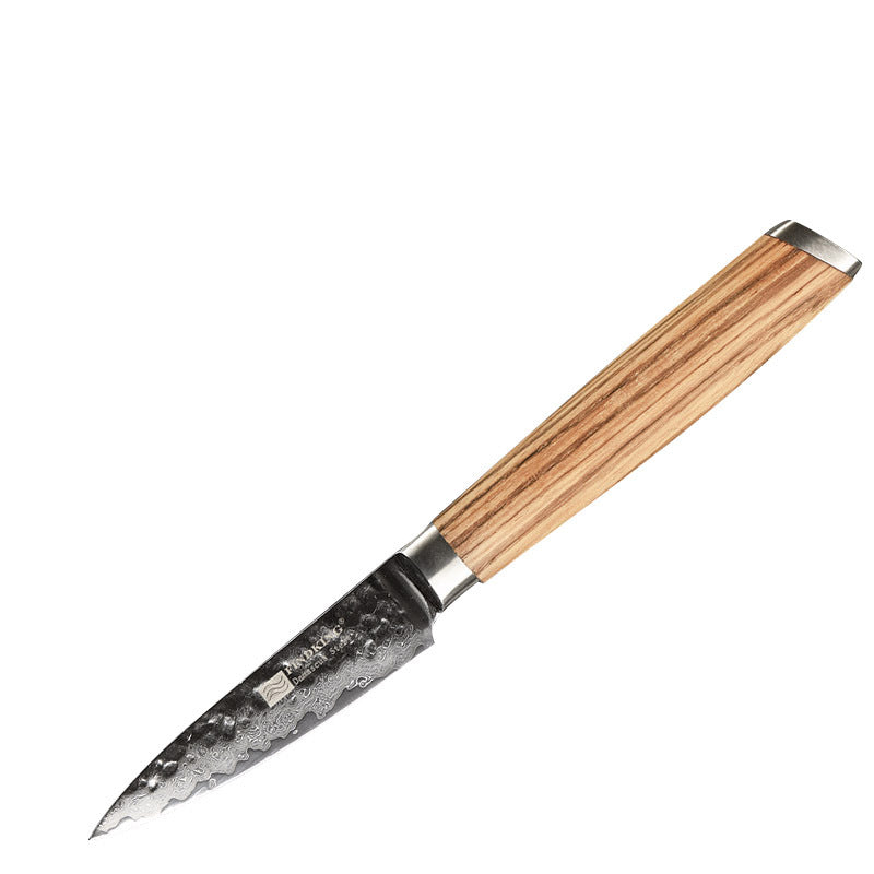 New Damascus 3.5 Inch Fruit Knife Hammer Grain Craft Solid Wood Handle Slicer Vegetable Peeling Knife