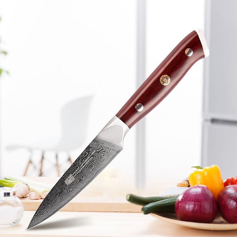 3.5 Inch Fruit Knife Red Sandalwood Fruit Leather Knife AUS 10 Large Maersk Leather Knife Is Exquisite And Sharp