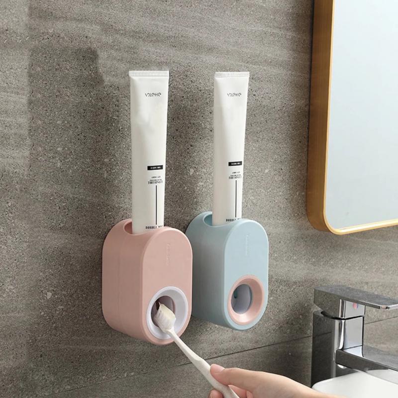 Automatic Squeezing Toothpaste Device Bathroom Wall-Mounted Punch-Free Macaron Toothpaste Rack Lazy Squeeze Artifact Toothbrush Rack