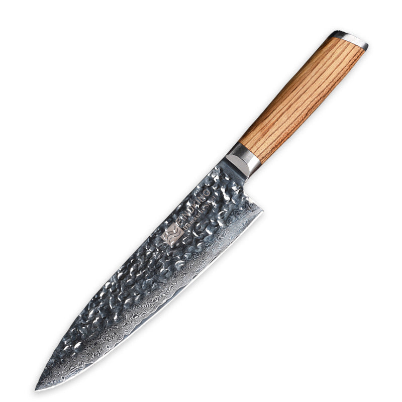 Solid Wood Damascus 8-Inch Slicing Knife Hammer Pattern Chef's Knife Exquisite Kitchen Knife Meat Cutting Knife