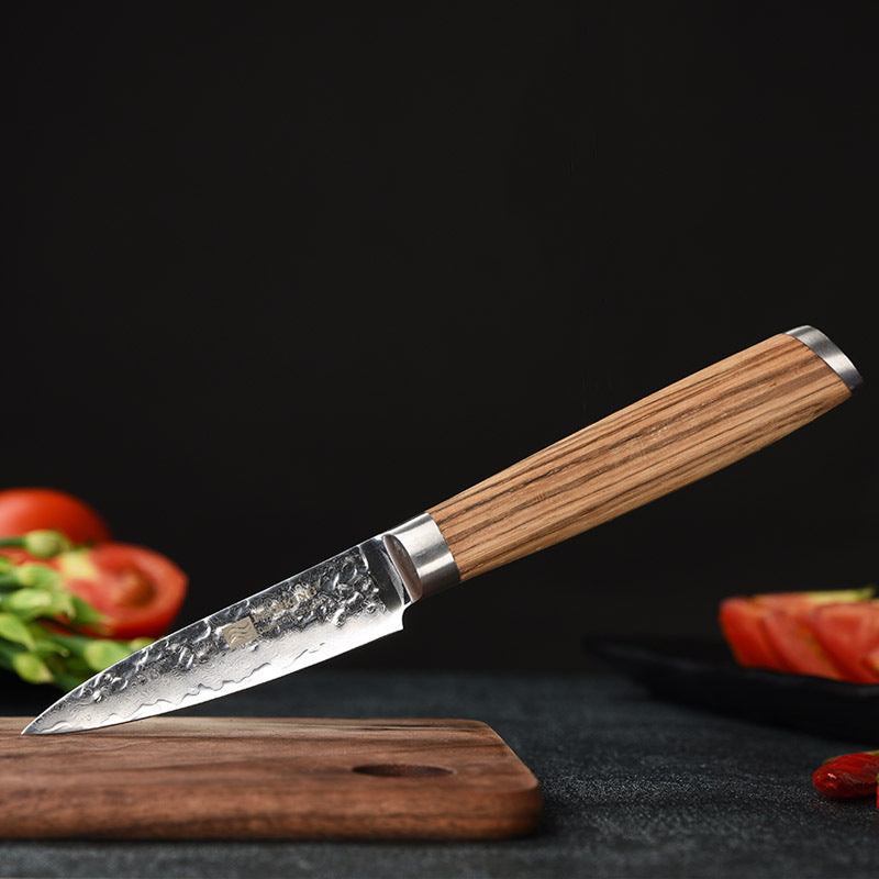 New Damascus 3.5 Inch Fruit Knife Hammer Grain Craft Solid Wood Handle Slicer Vegetable Peeling Knife