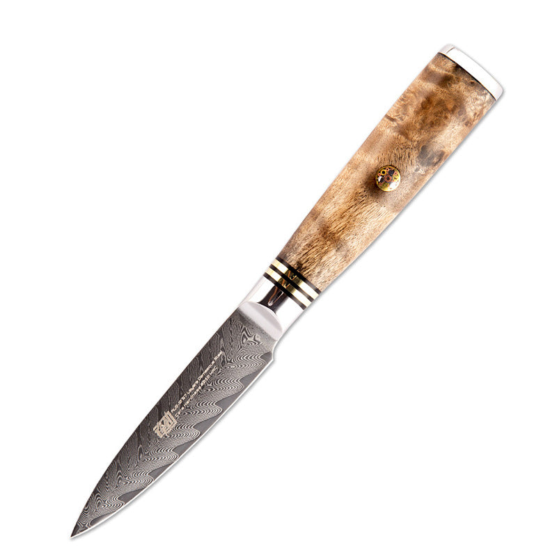 Damascus Shadow Wood Fruit Knife Fish Bone Pattern Sharp Peeling Knife Exquisite 3.5 Inch Paring Knife
