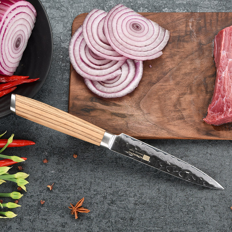 Forged Hammer Pattern Craft Zebra Wood Handle Damascus 5 Inch Universal Knife Vegetable Peeling Knife Daily Fruit Knife