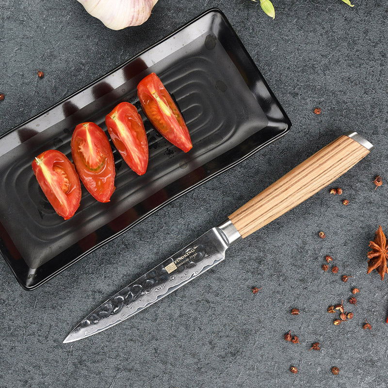 Forged Hammer Pattern Craft Zebra Wood Handle Damascus 5 Inch Universal Knife Vegetable Peeling Knife Daily Fruit Knife