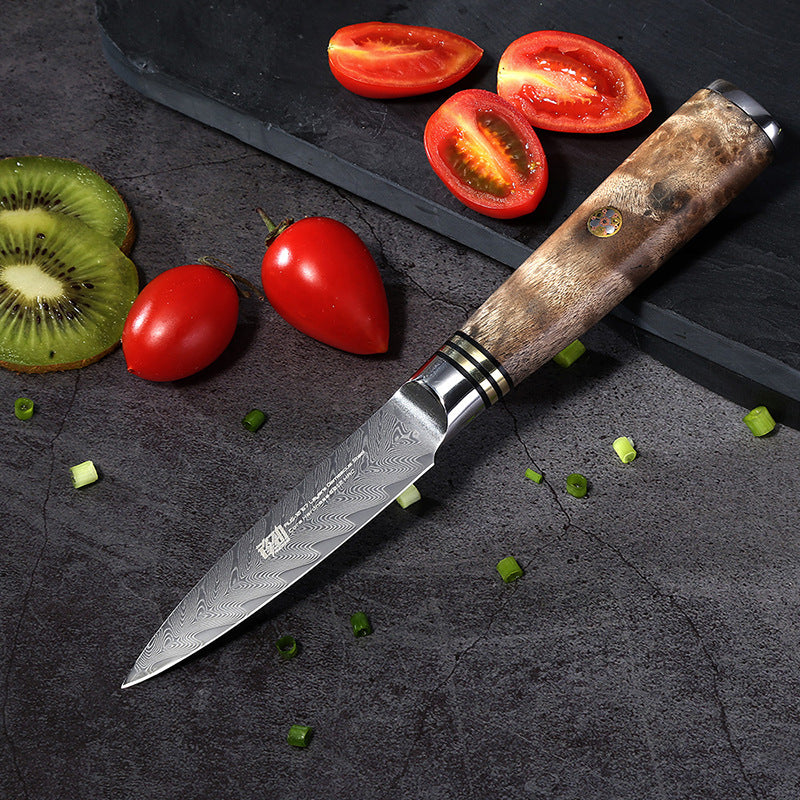 Damascus Shadow Wood Fruit Knife Fish Bone Pattern Sharp Peeling Knife Exquisite 3.5 Inch Paring Knife