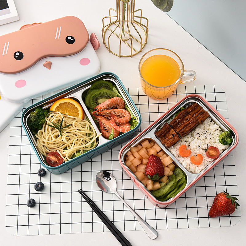 Cartoon cute microwaveable stainless steel lunch box with compartments for insulation and portable lunch box