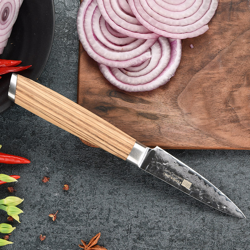 New Damascus 3.5 Inch Fruit Knife Hammer Grain Craft Solid Wood Handle Slicer Vegetable Peeling Knife