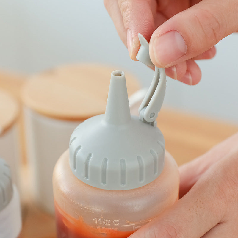 Kitchen Salad Dressing Press Squeeze Oil Bottle With Scale Plastic Seasoning Bottle Tip Mouth Jam Bottle Oil Pot