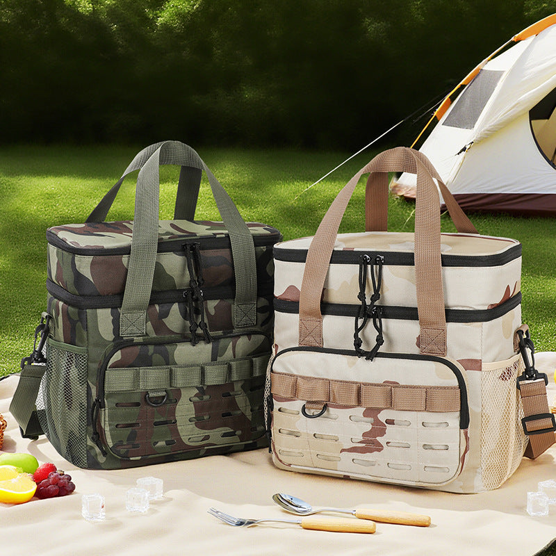 Outdoor Doppelwand-Kühltasche im Tarnmuster – Große Kapazität Schultertasche für Picknick und Lebensmittellieferung