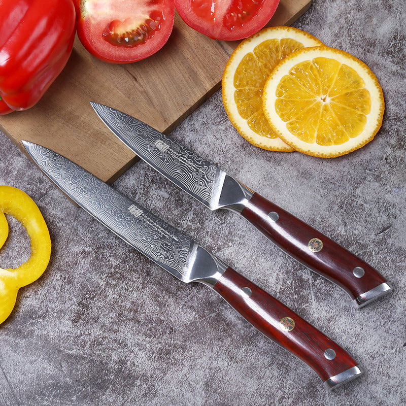 3.5 Inch Fruit Knife Red Sandalwood Fruit Leather Knife AUS 10 Large Maersk Leather Knife Is Exquisite And Sharp