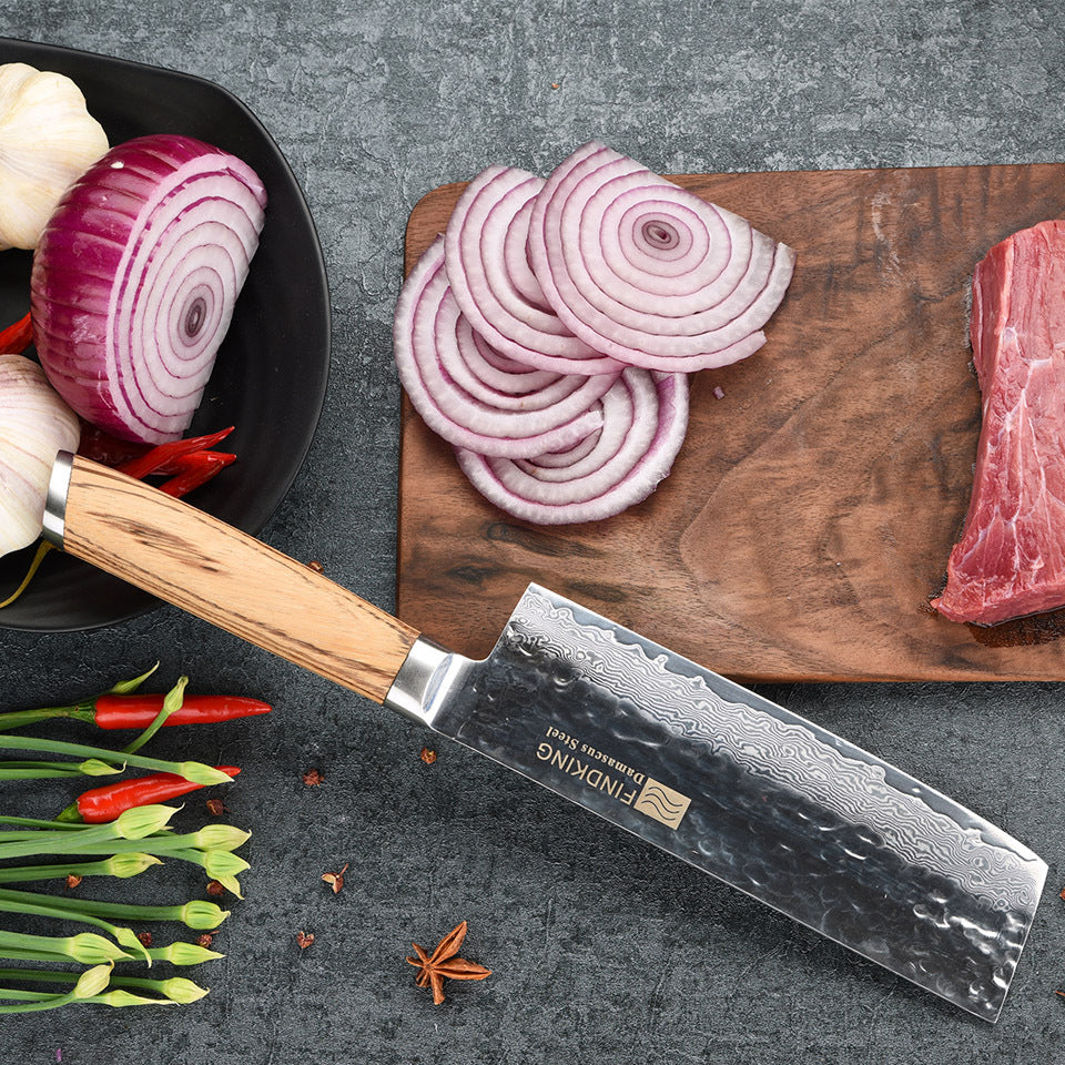 Exquisite Hammer Pattern Craft 6.5 Inch Small Kitchen Knife Zebra Wood Handle Damascus Slice Knife Sharp Chef's Knife