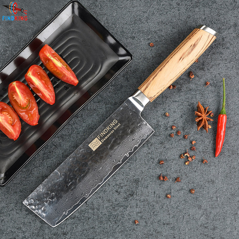 Exquisite Hammer Pattern Craft 6.5 Inch Small Kitchen Knife Zebra Wood Handle Damascus Slice Knife Sharp Chef's Knife